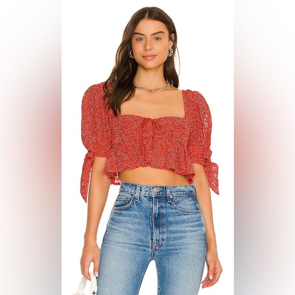 Band Of The Free Tops - [NWT] $99 BAND OF THE FREE Puff Sleeve Cotton Cropped top. Size Medium